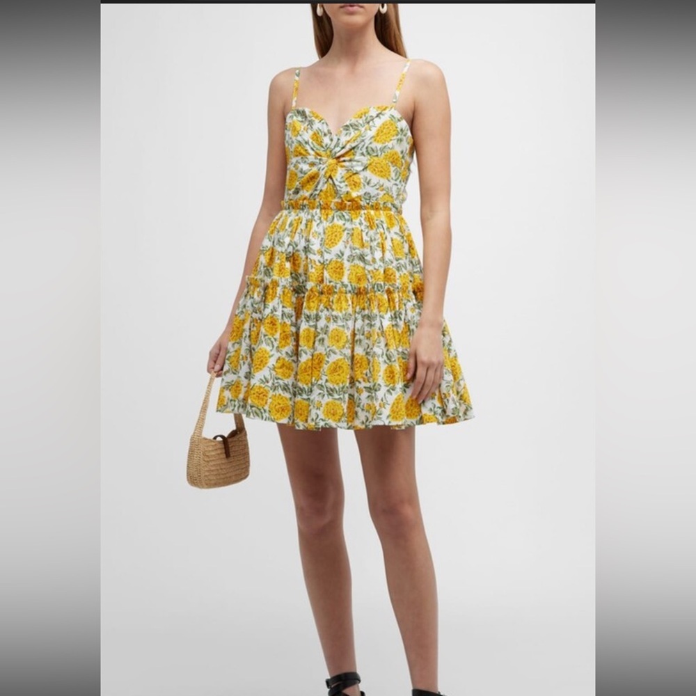 EDDY Kelsey Tie-Back Tiered Floral Mini Dress Medium Cream/ Canary Floral NWT - Picture 3 of 9
